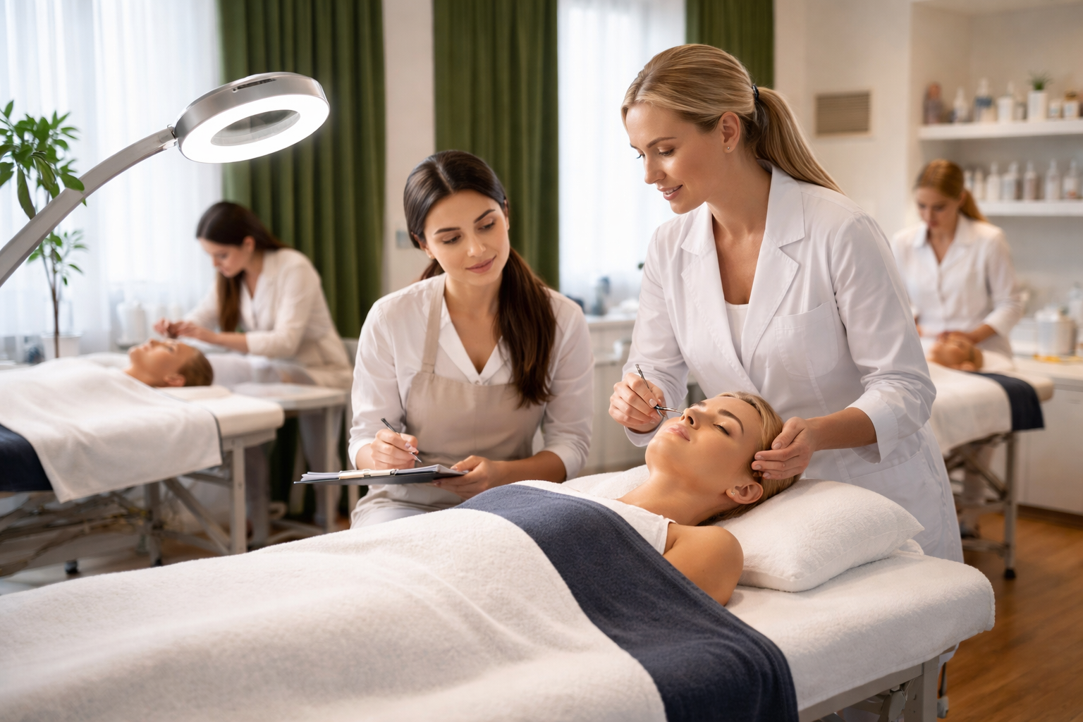 Beauty certification training program with professional tables